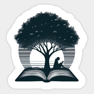 Bookworm Reading Books Lover, serene silhouette of a Reader Sticker